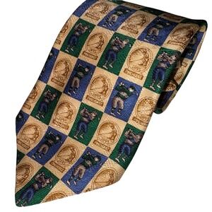 Pinehurst Golf Tie 1895 Vintage Golfer Print‎ Green Blue Tan Necktie Resort Logo